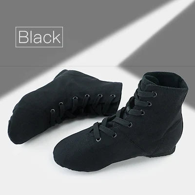 Tênis de Jazz em Canvas para Meninas e Meninos, Preto – Sapatos de Dança para Mulheres, Solado Dividido Macio, Cadarço, Para Crianças e Adultos