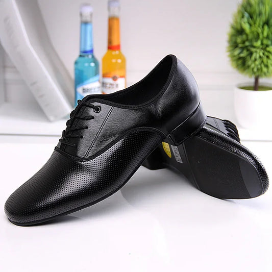 Sapatos de dança masculinos de couro, calçados esportivos quadrados para homens adultos, sapatos macios para dança latina, tênis masculinos modernos de valsa